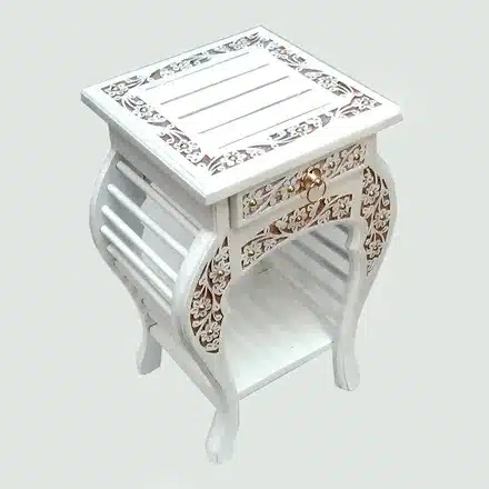 Handcrafted Wooden Side Table with Drawer & Storage Shelf
