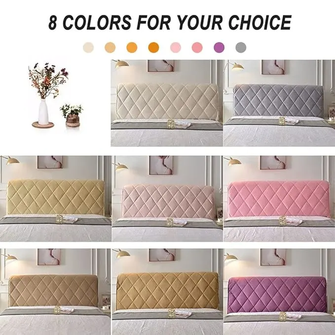 Velvet Bed Headboard Cover - Decorative Slipcover for Single, Twin, Queen, Full, California King Size - Thicken Dustproof Stretch Washable Protector, Grey, 75 Inches