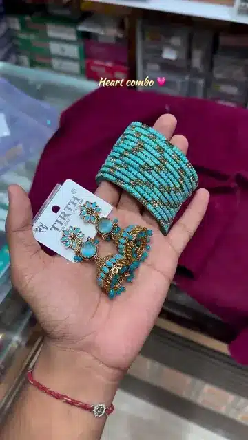 Turquoise Ethnic Bangle & Jhumka Set