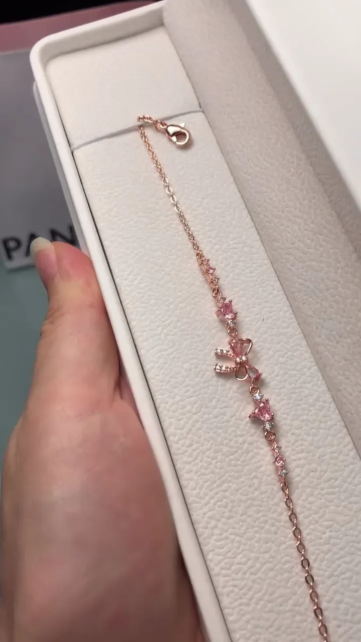 Elegant Pink Crystal Bow Bracelet
