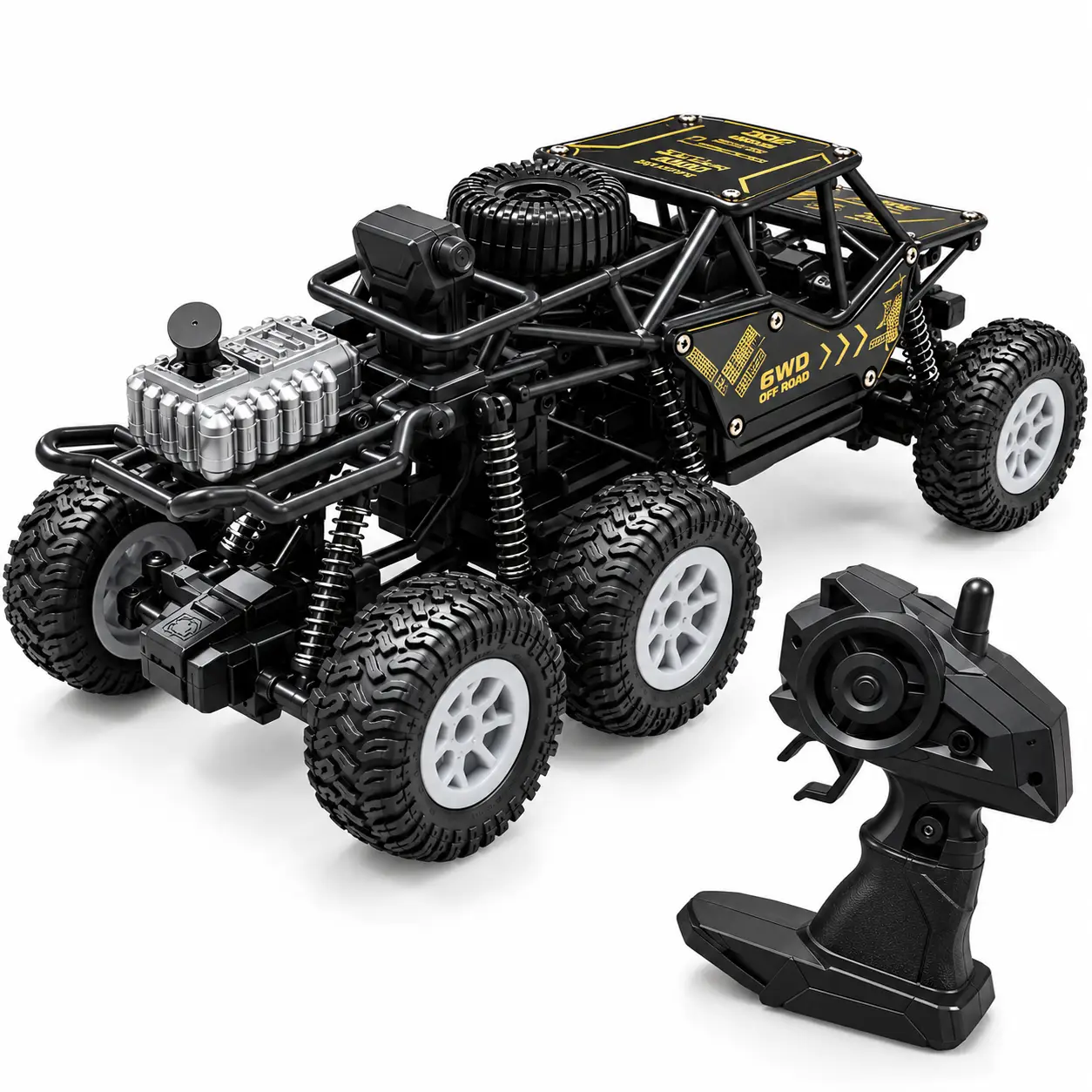 Black 6-Wheel RC Off-Road Crawler with Remote Control