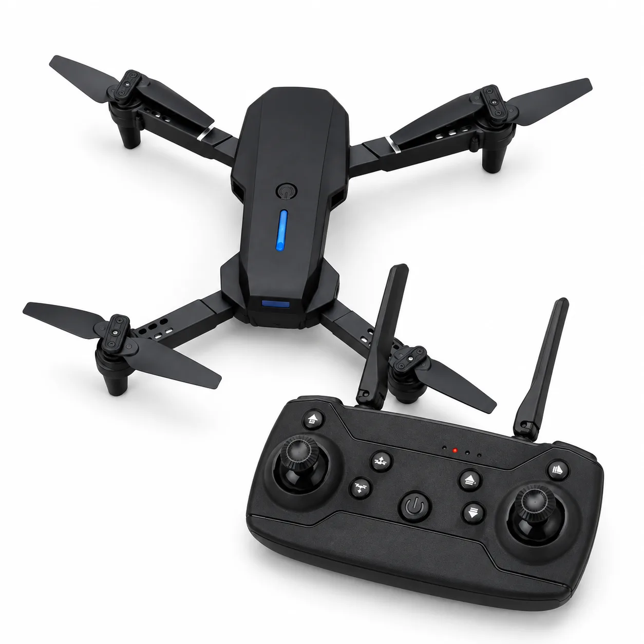Foldable Black RC Drone with LED Light & Remote Control