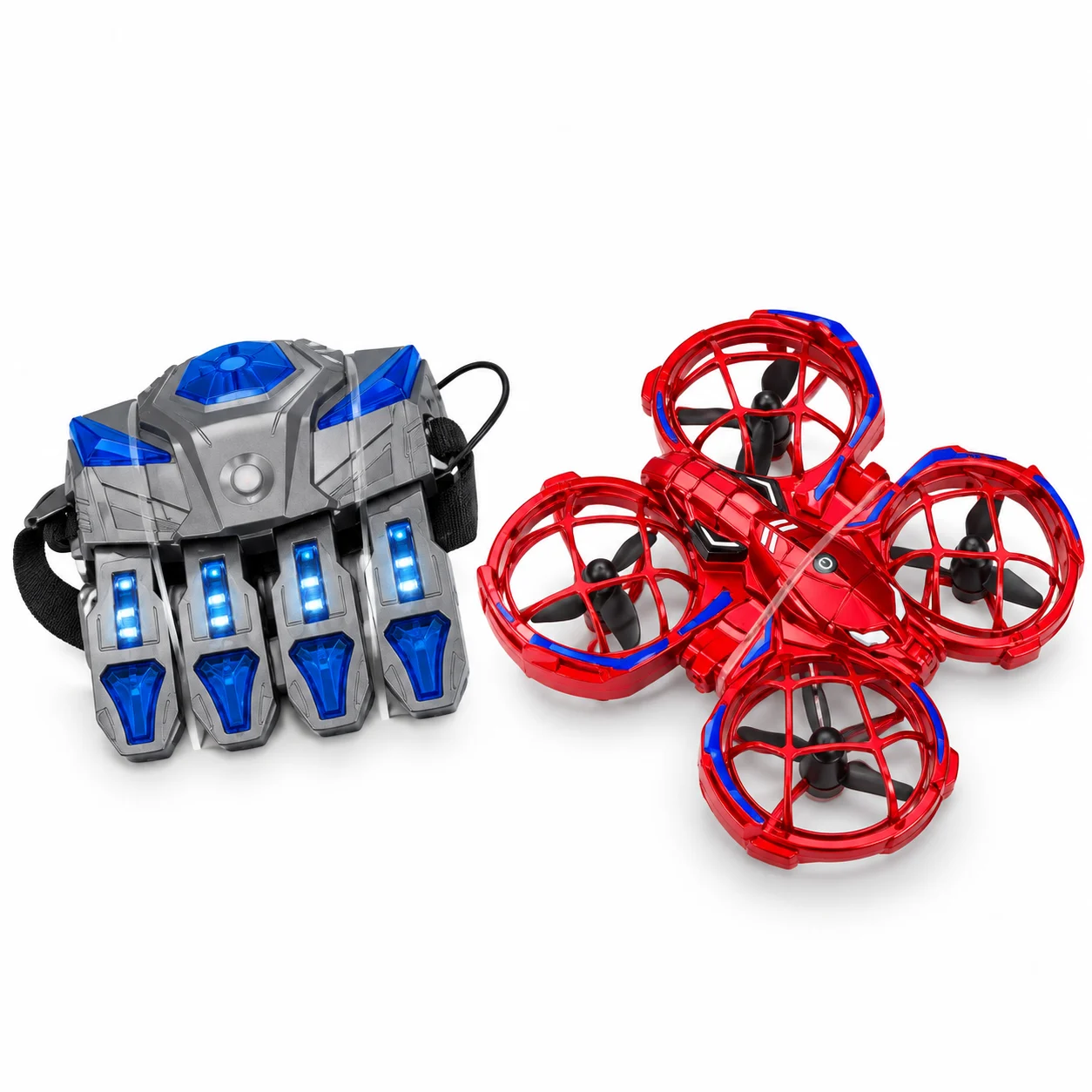 Blue & Red RC Car and Mini Drone Combo Set with Remote Control