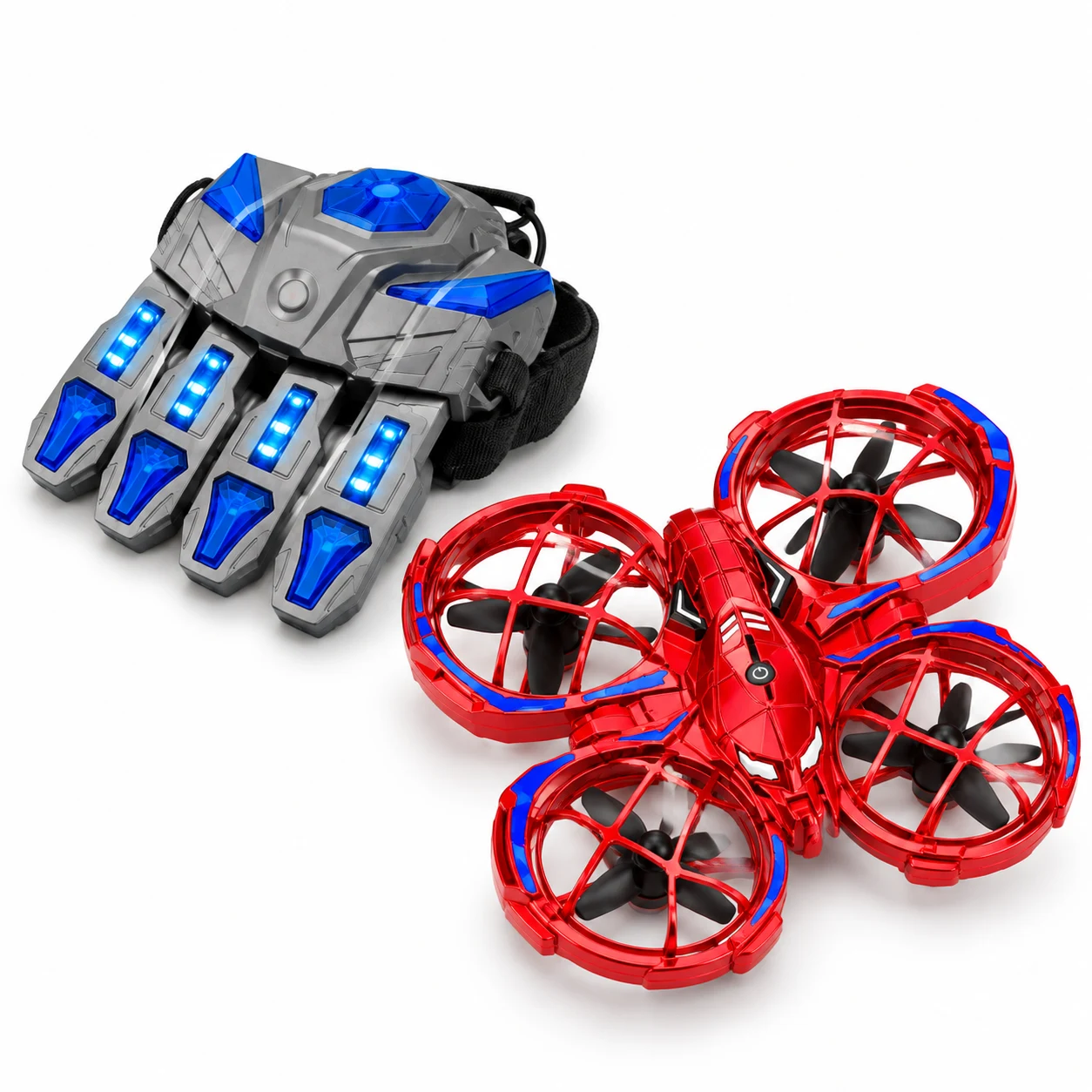 Blue & Red RC Car and Mini Drone Combo Set with Remote Control