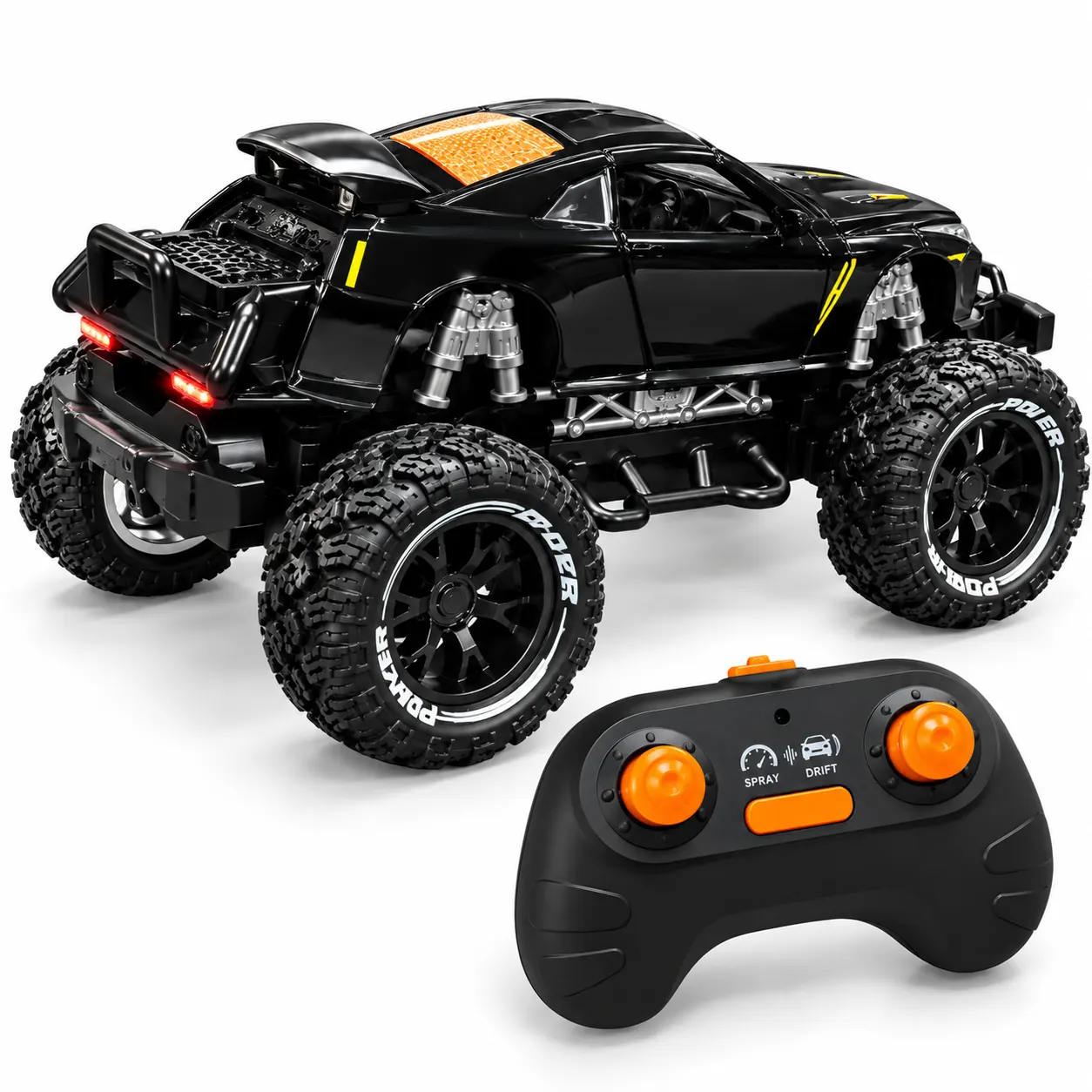 Black Off-Road RC Stunt Car with Large Tyres & Remote Control