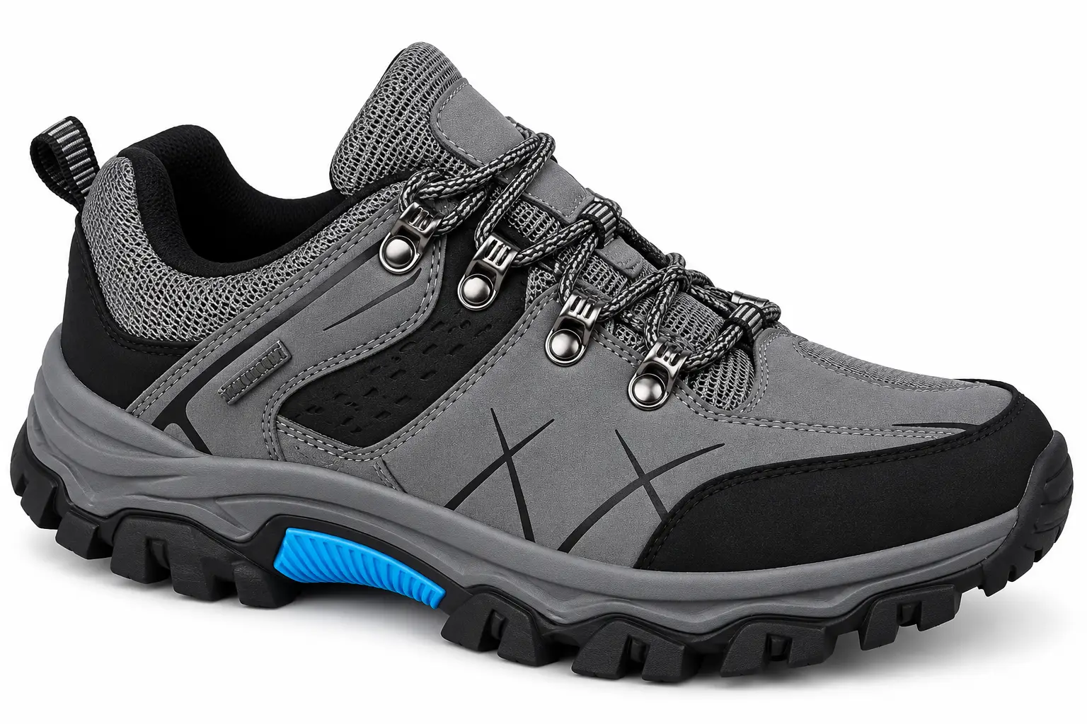 Men’s Grey & Black Outdoor Hiking Shoes with Rugged Grip Sole