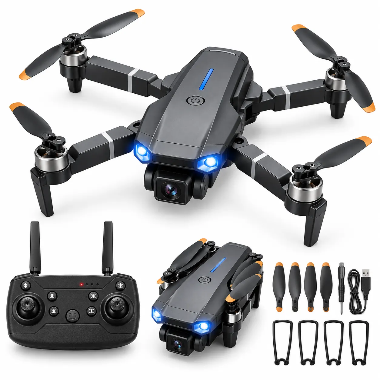 Mini Foldable RC Drone with LED Lights & Camera