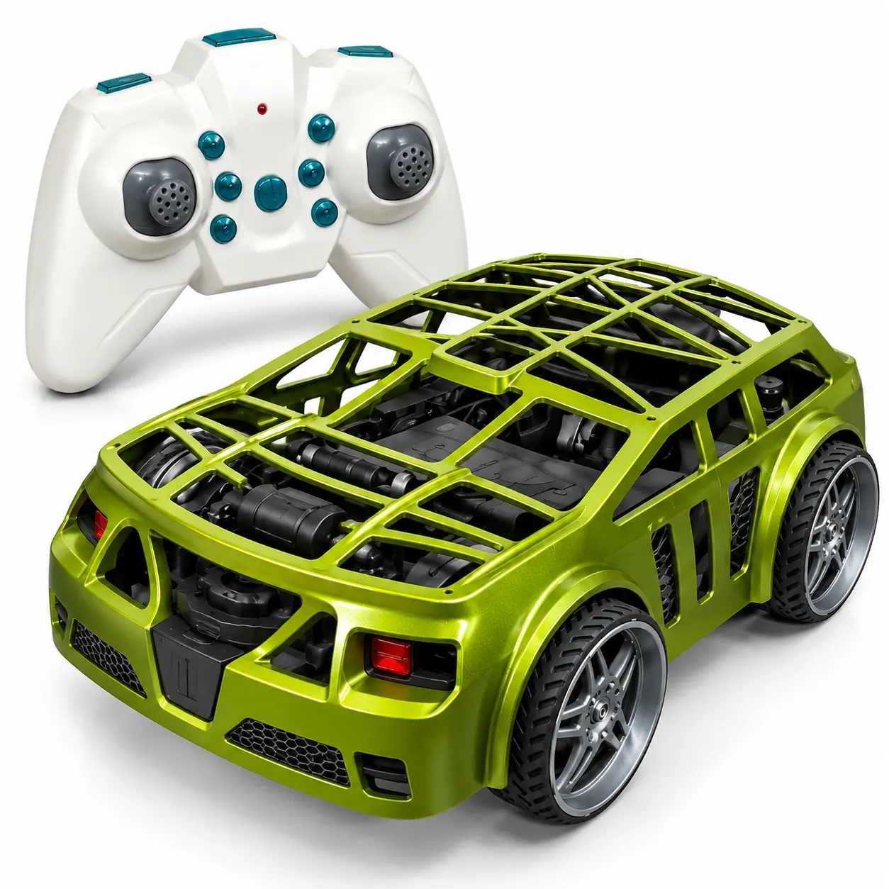 Green Stunt RC Car with Protective Cage & Remote Control