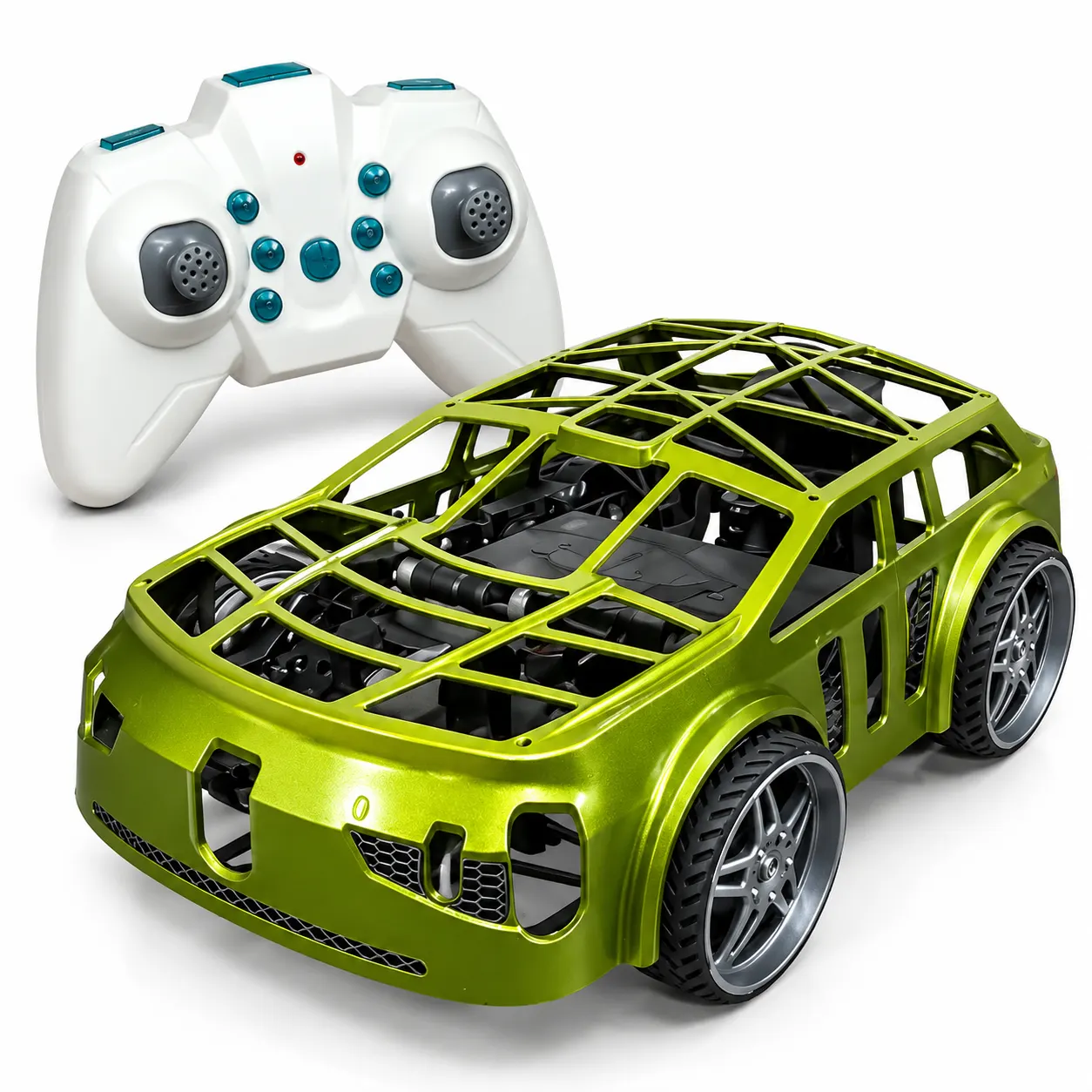 Green Stunt RC Car with Protective Cage & Remote Control