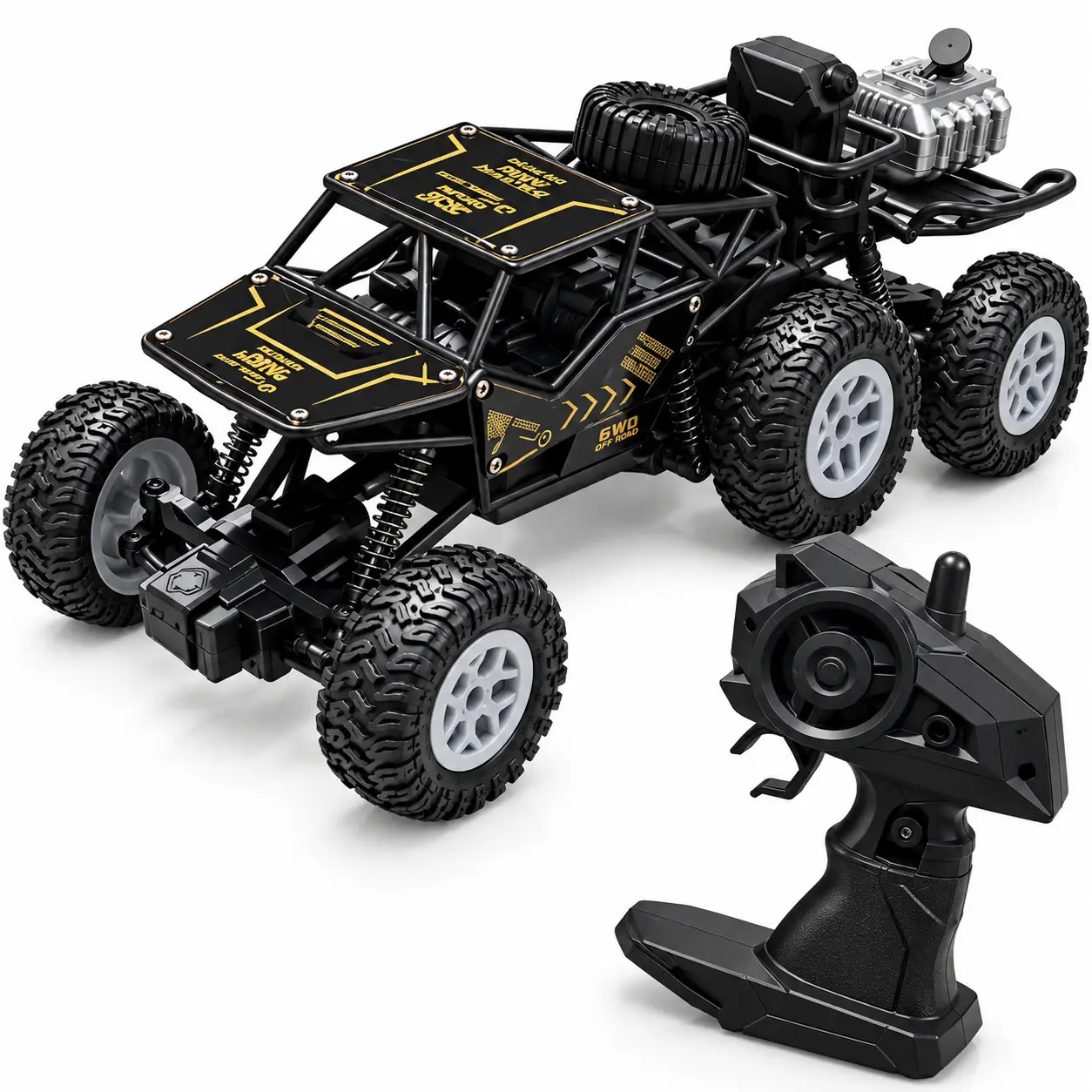 Black 6-Wheel RC Off-Road Crawler with Remote Control