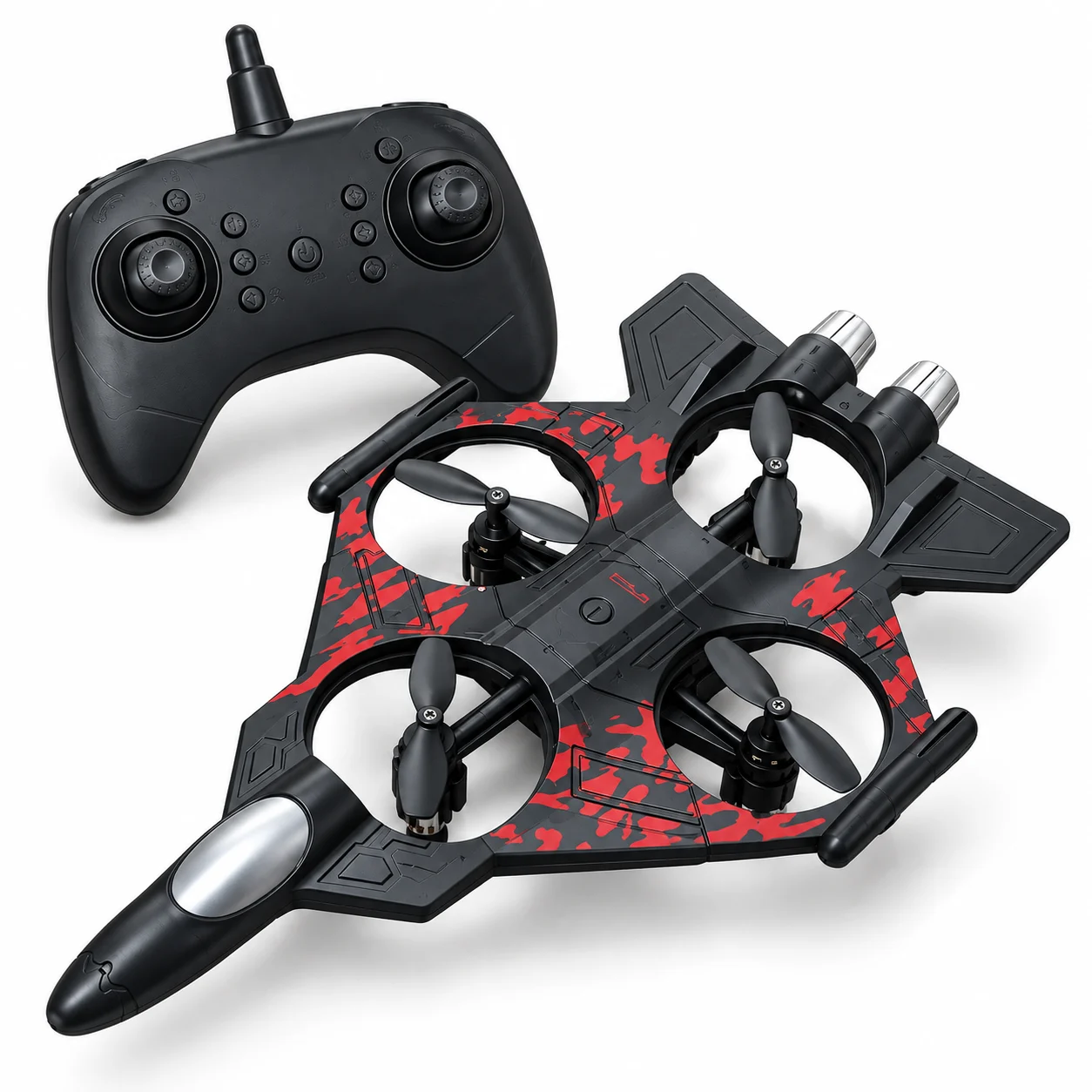 Black & Red RC Drone with Protective Guards & Remote Control