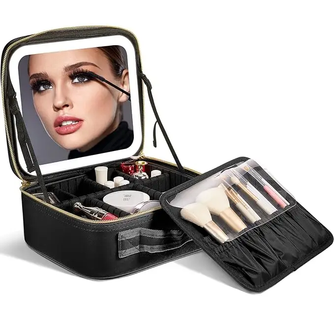 premium LED Makeup Organizer Bag with Mirror