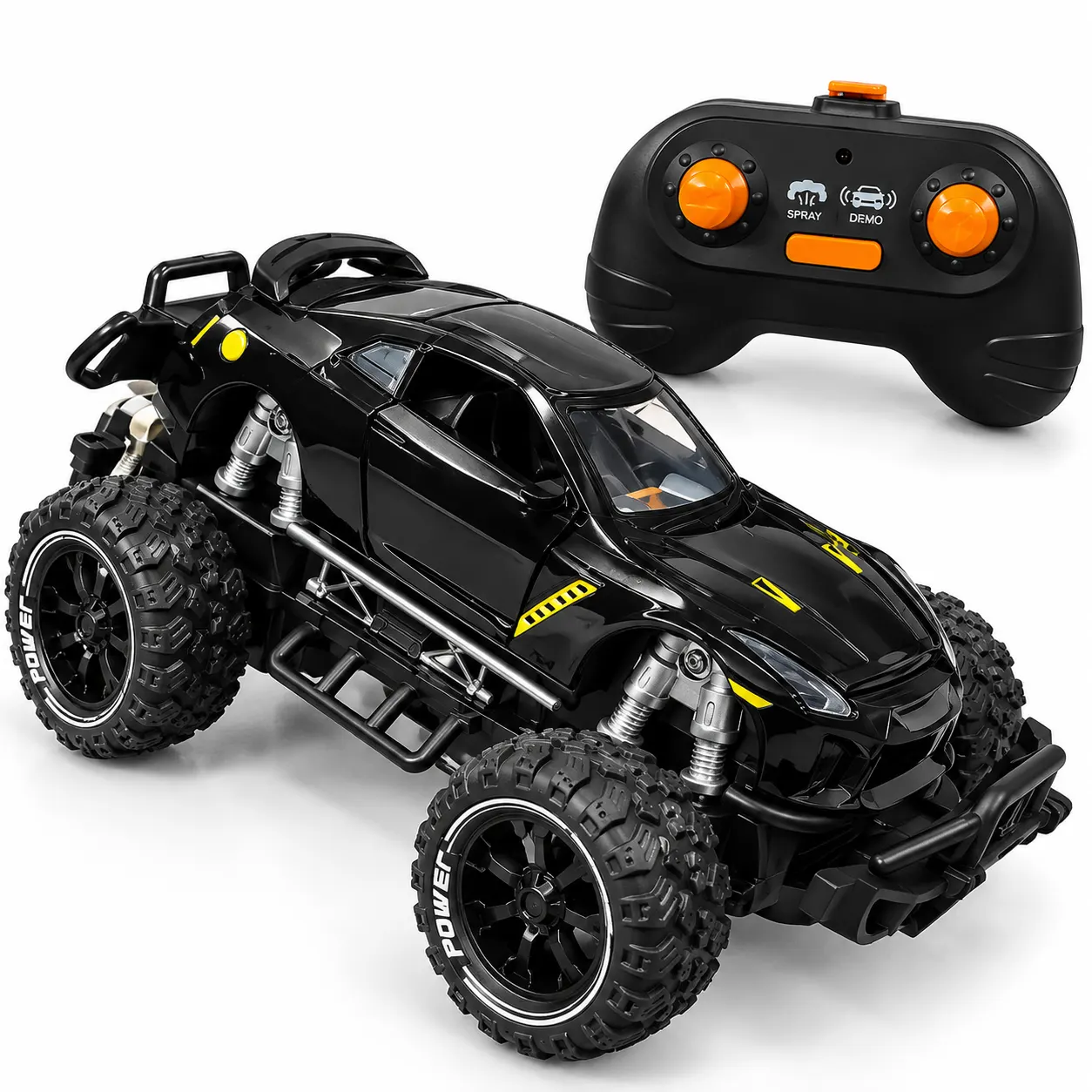 Black RC Off-Road Stunt Car with Large Tyres & Remote Control