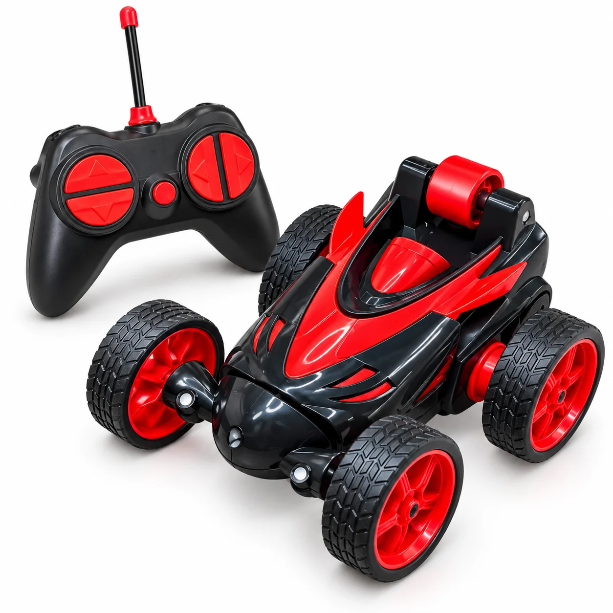 Red & Black Stunt RC Car with Rotating Wheels & Remote Control