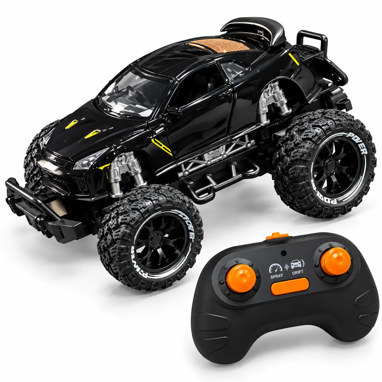 Black Off-Road RC Stunt Car with Large Tyres & Remote Control