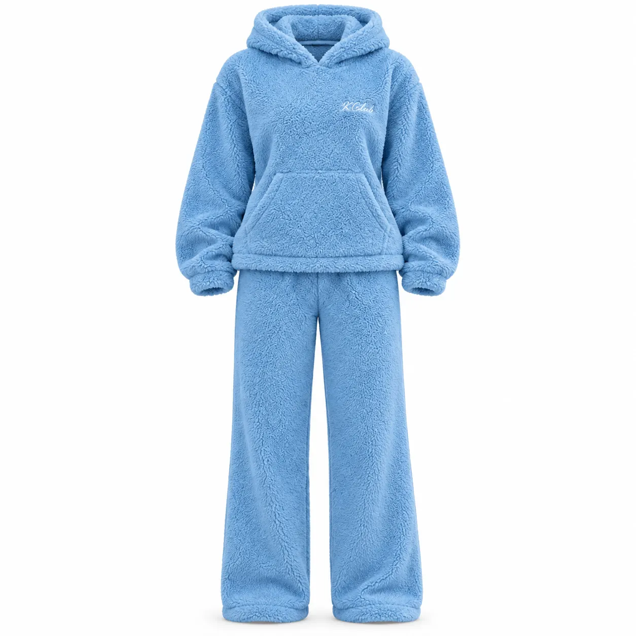 Women’s Blue Fuzzy Hoodie & Wide-Leg Lounge Set