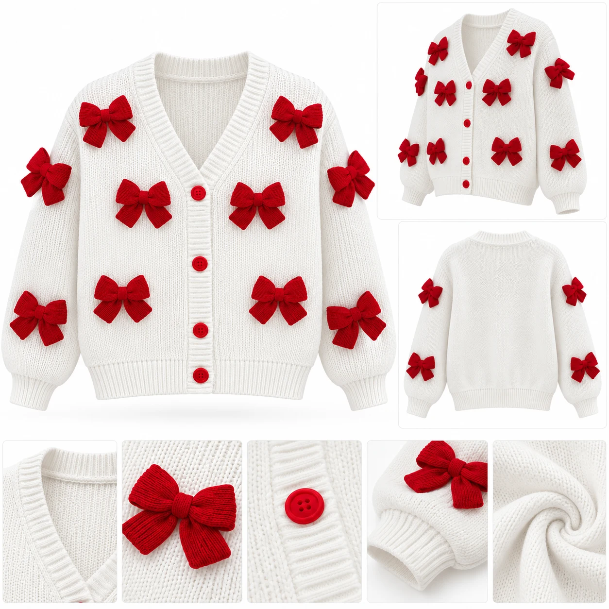 Women’s White Bow Detail Knitted Cardigan