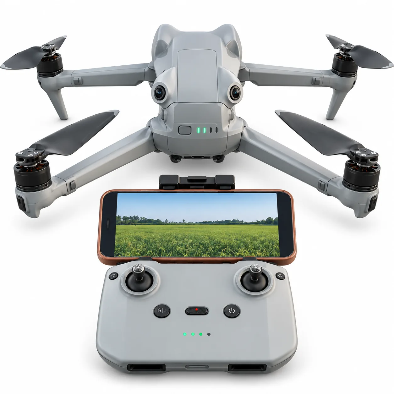 Grey Foldable RC Drone with Camera, LED Lights & Remote Control