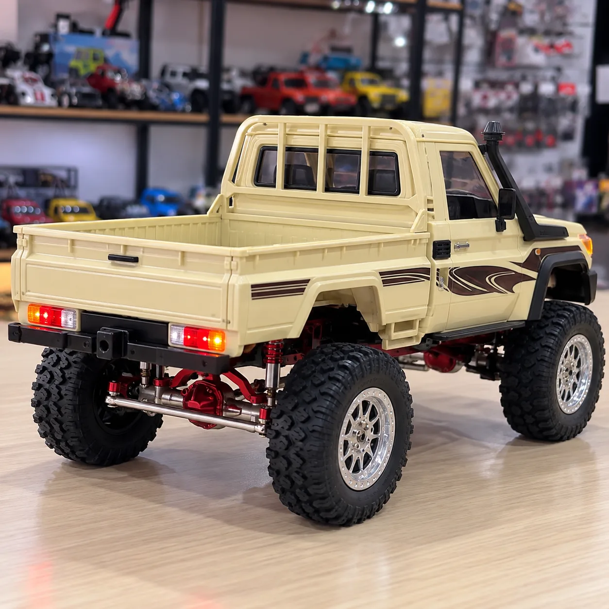 Cream Off-Road RC Pickup Truck with LED Headlights & Remote Control