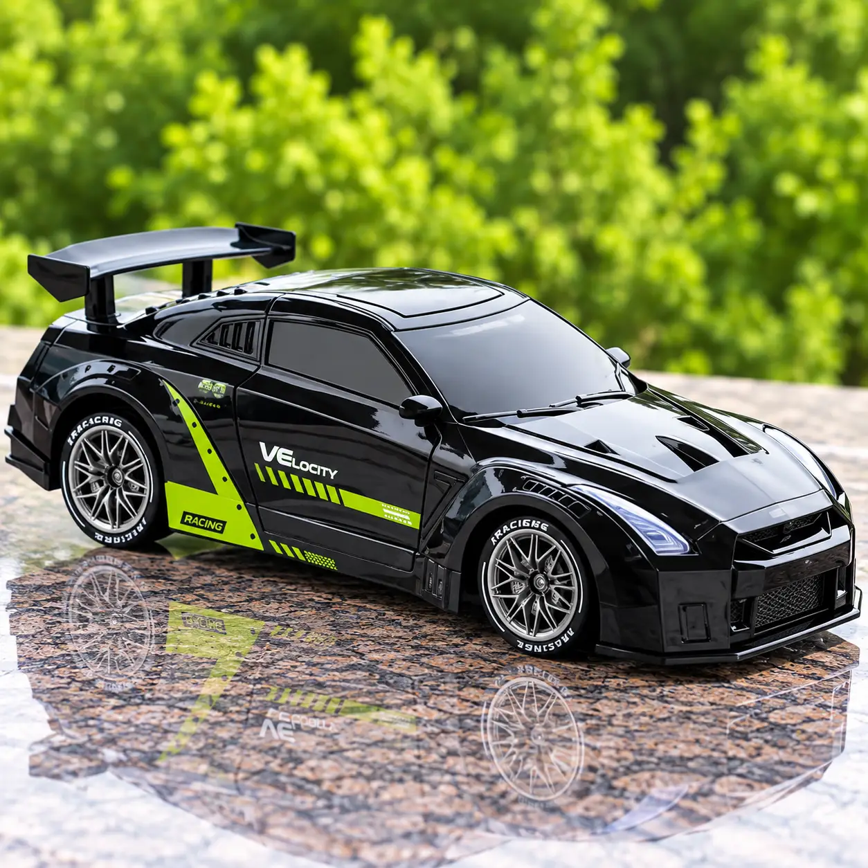 Black & Lime Racing RC Sports Car with Rear Spoiler & Remote Control