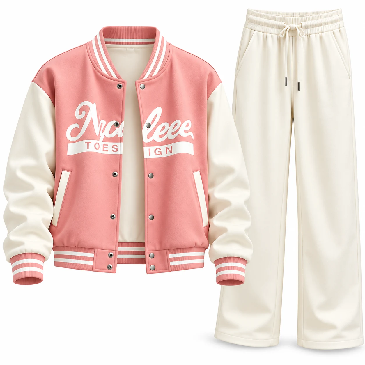 Women’s Pink & White Color-Block Varsity Jacket