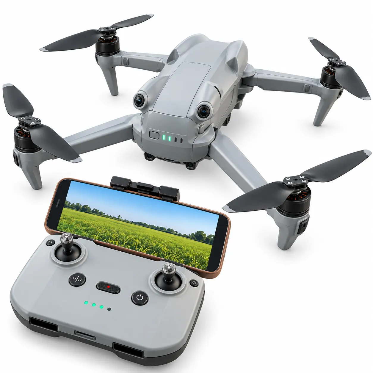Grey Foldable RC Drone with Camera, LED Lights & Remote Control