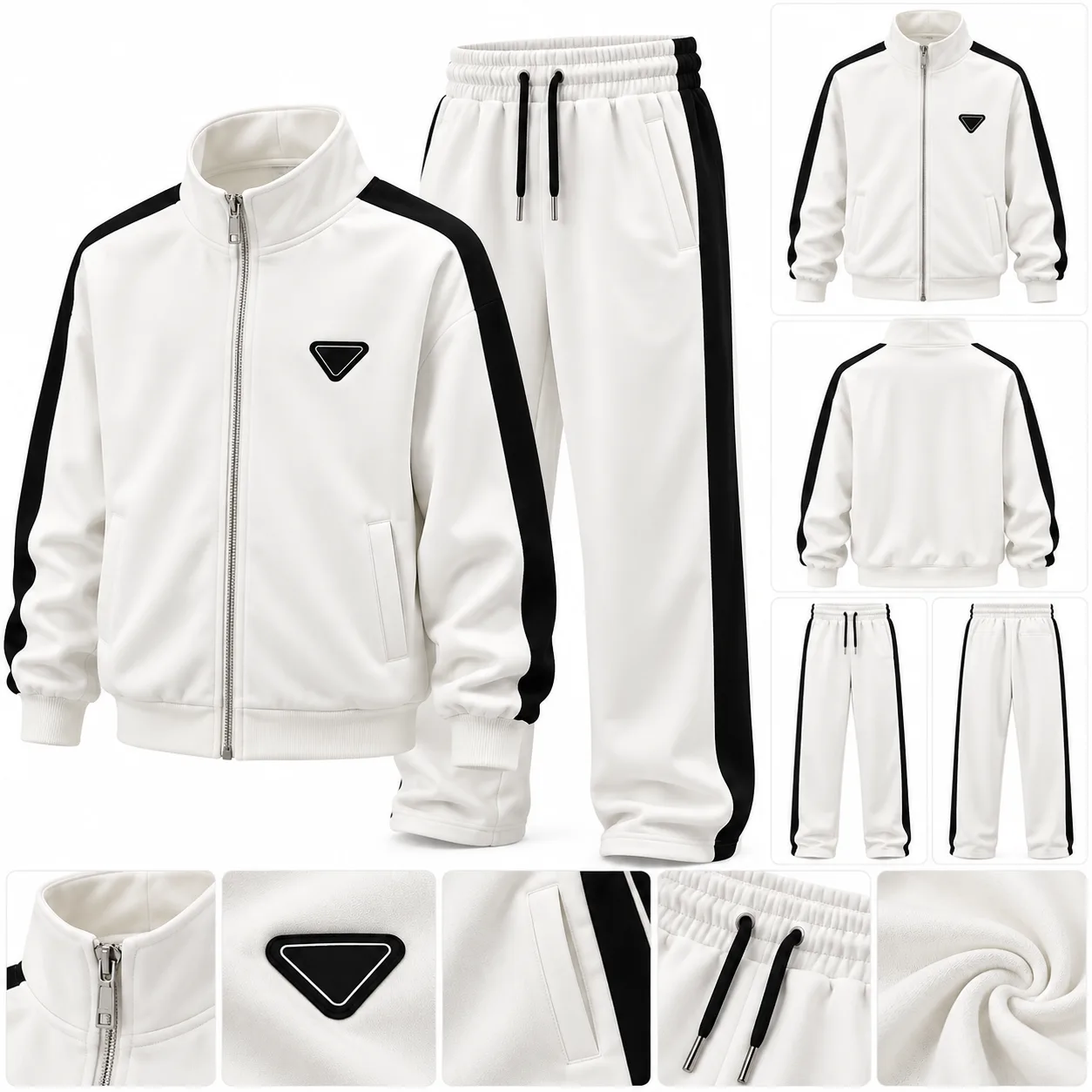 Men’s White Full-Zip Casual Jacket & Matching Pants Set