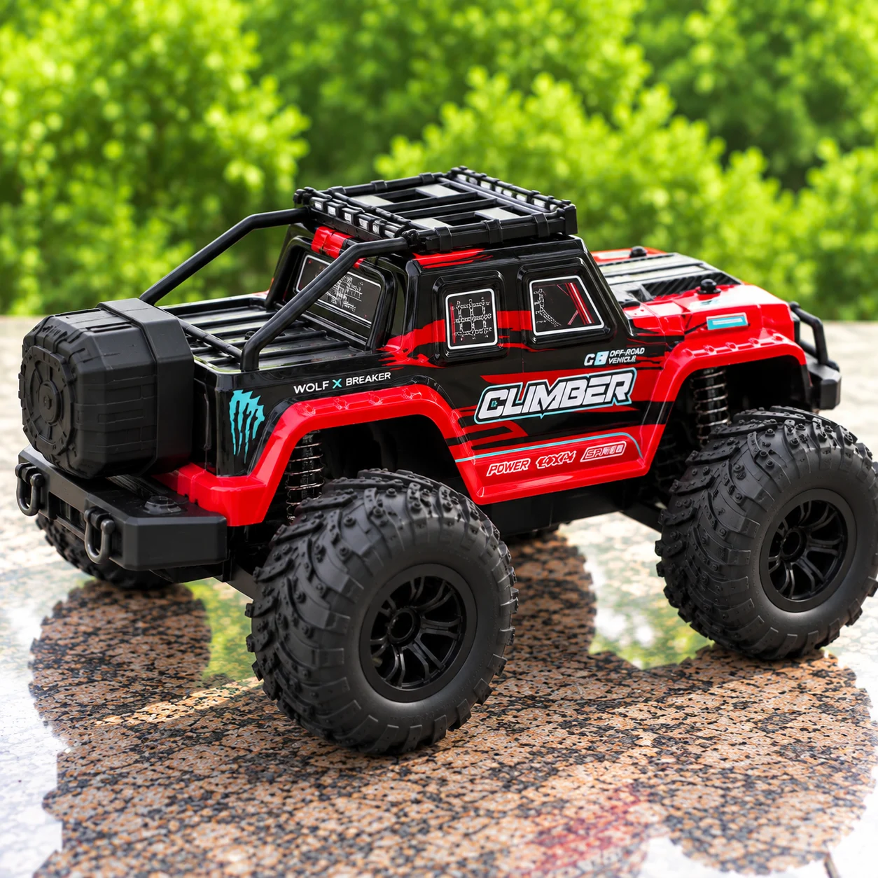 Red & Black Climber RC Off-Road Jeep with Roof Rack & Remote Control
