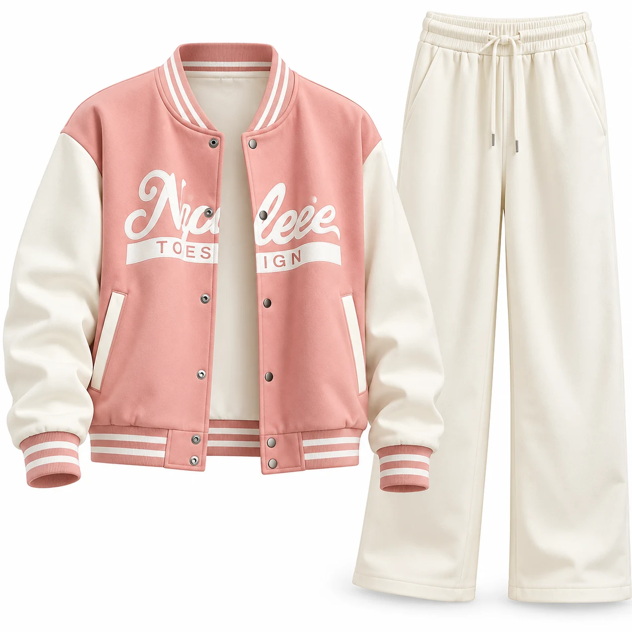 Women’s Pink & White Color-Block Varsity Jacket