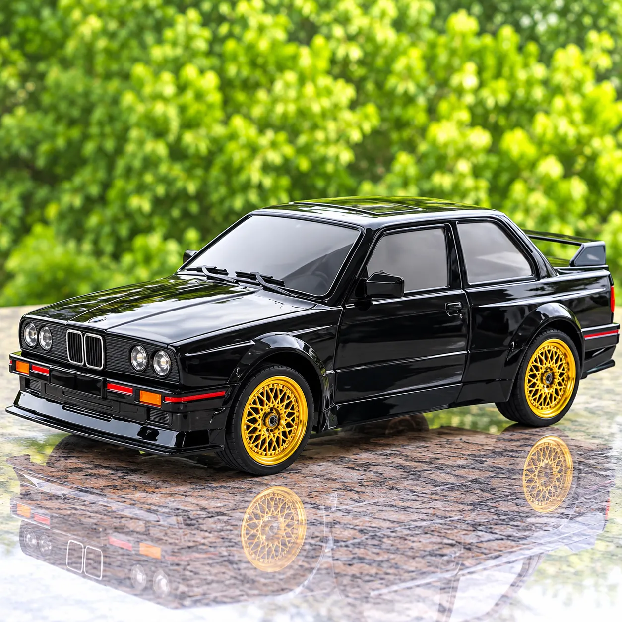 Black Classic Racing RC Car with Golden Alloy Wheels & Remote Control