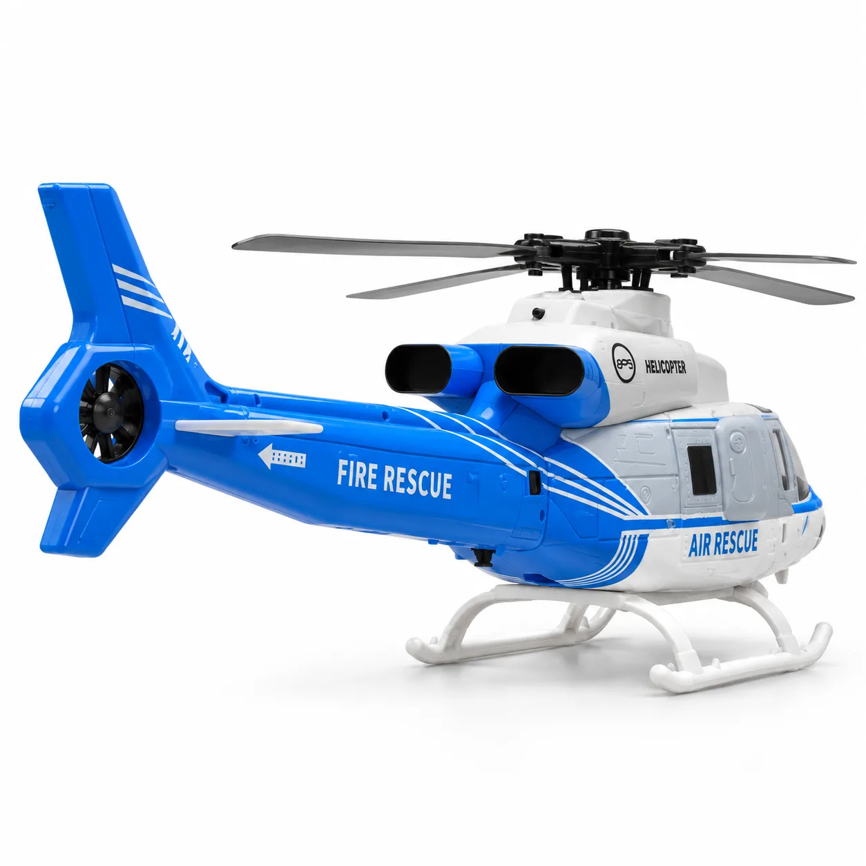 Blue & White Fire Rescue RC Helicopter with LED Lights & Remote Control