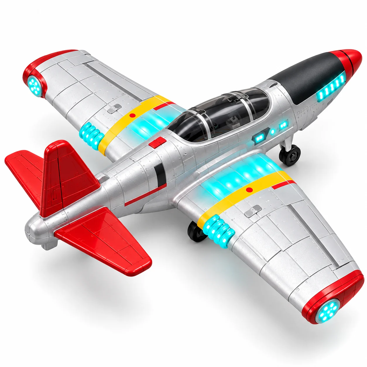 Silver RC Airplane with LED Lights & Remote Control