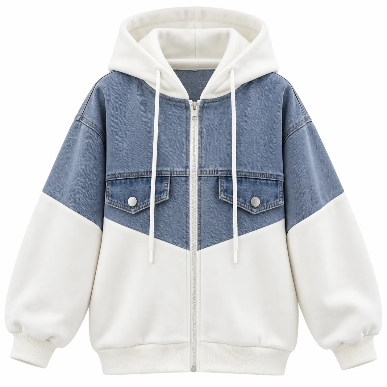 Women’s Blue & White Color-Block Hooded Jacket