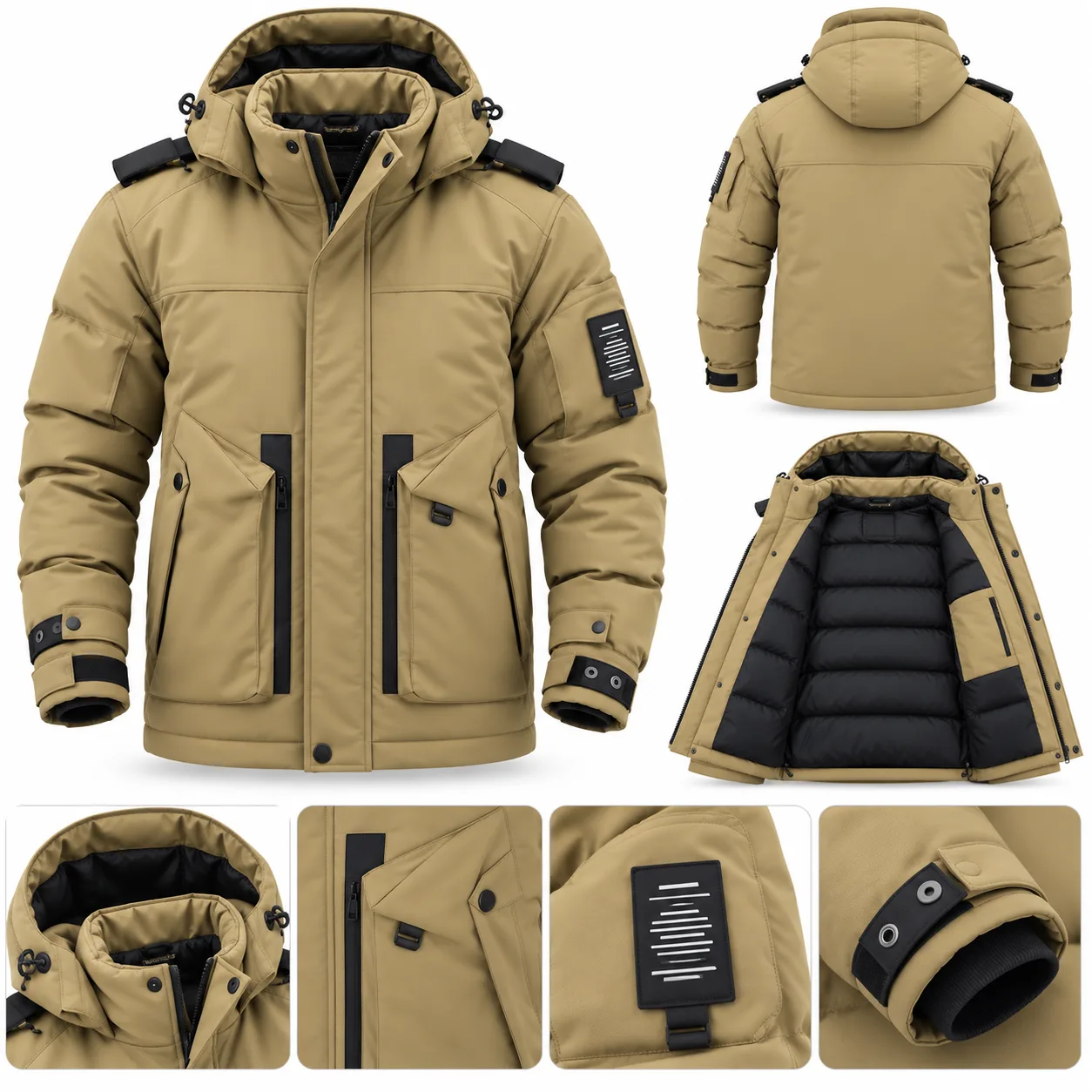 Men’s Khaki Winter Hooded Puffer Jacket