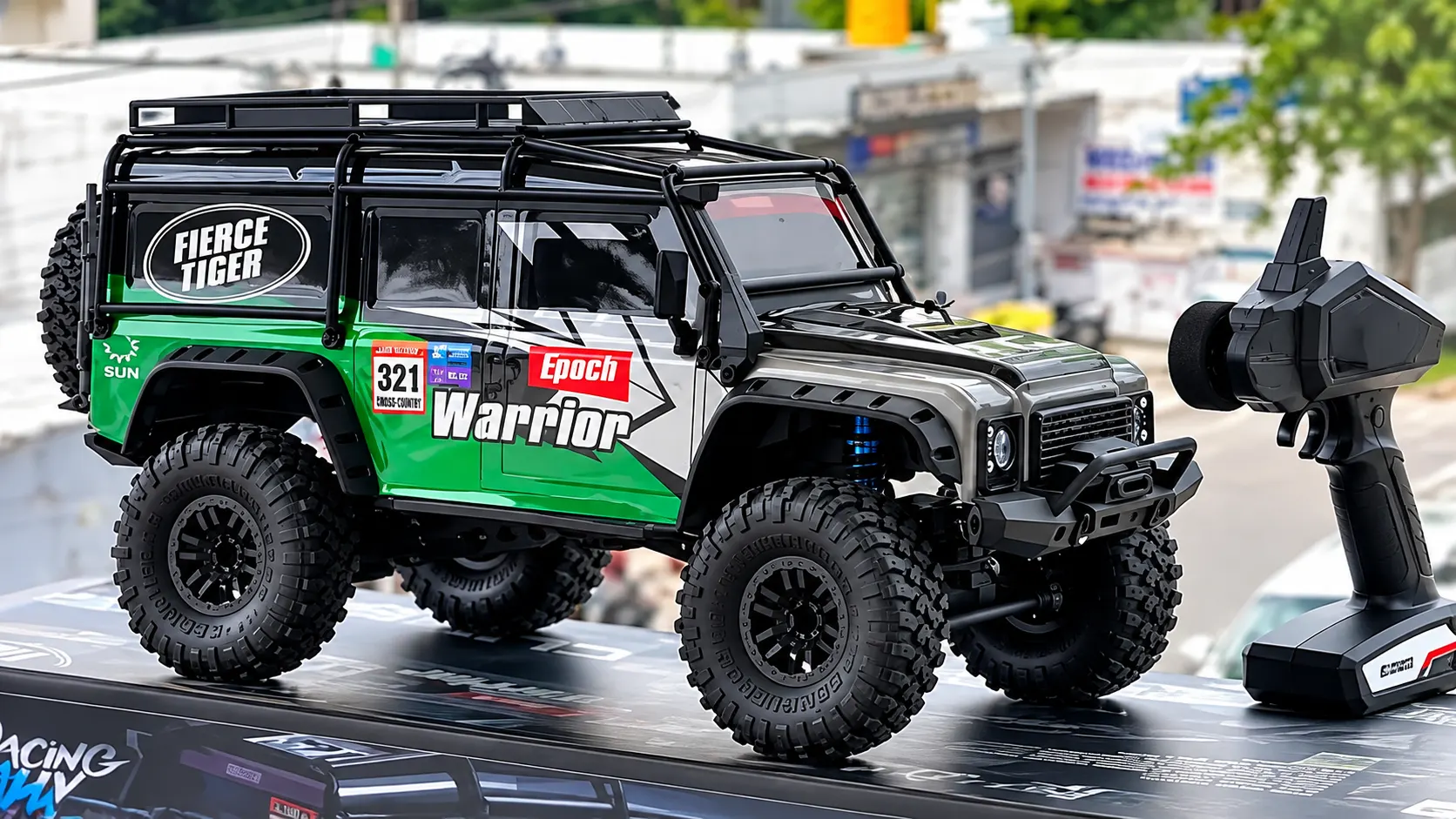 Green & Black Warrior Off-Road RC Jeep with Roof Rack & Remote Control