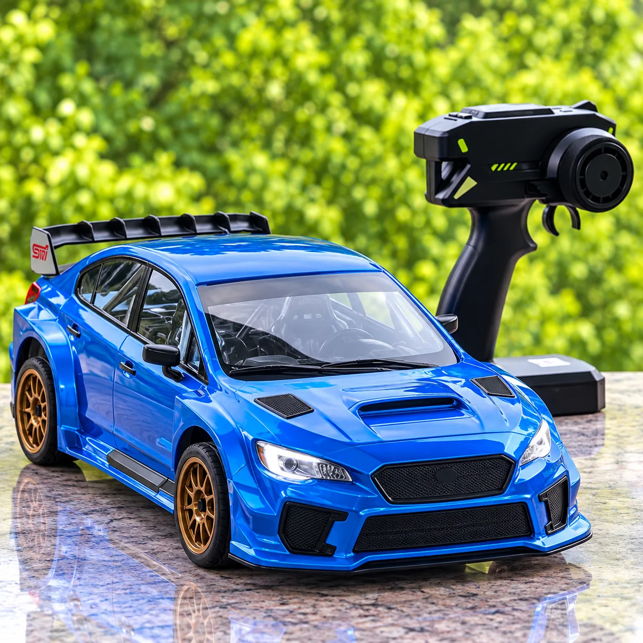 Blue Rally RC Sports Car with Rear Spoiler & Pistol Remote Control
