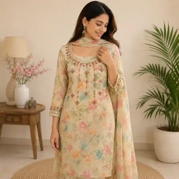 Floral Pearl Embellished Women's Designer Kurti