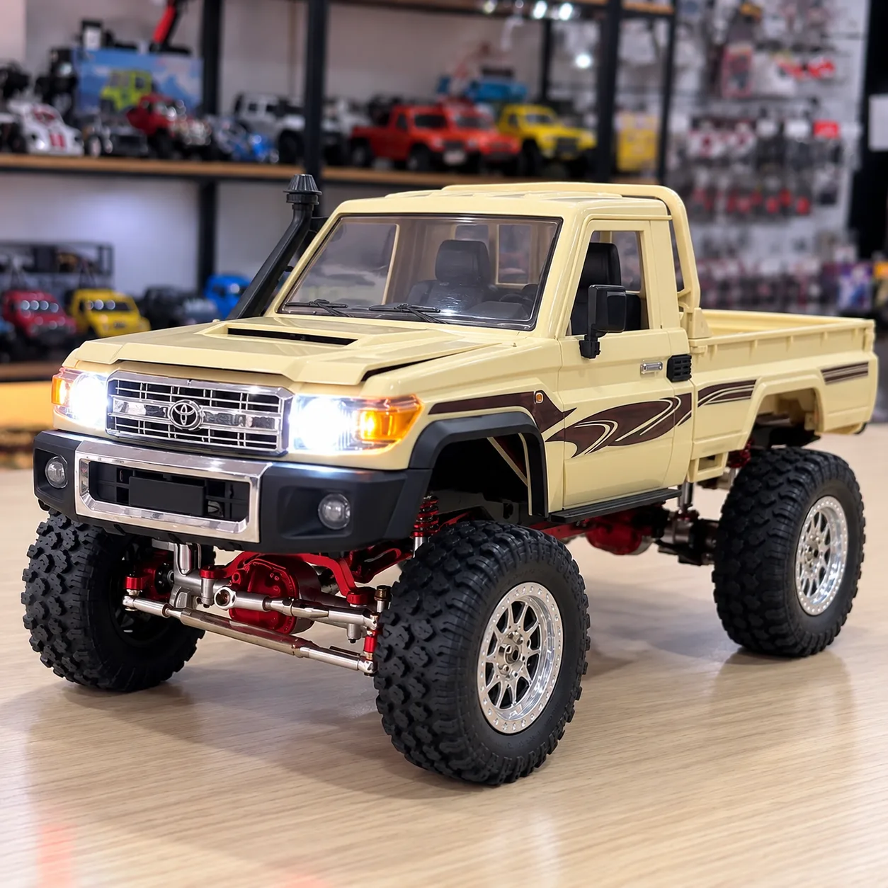 Cream Off-Road RC Pickup Truck with LED Headlights & Remote Control