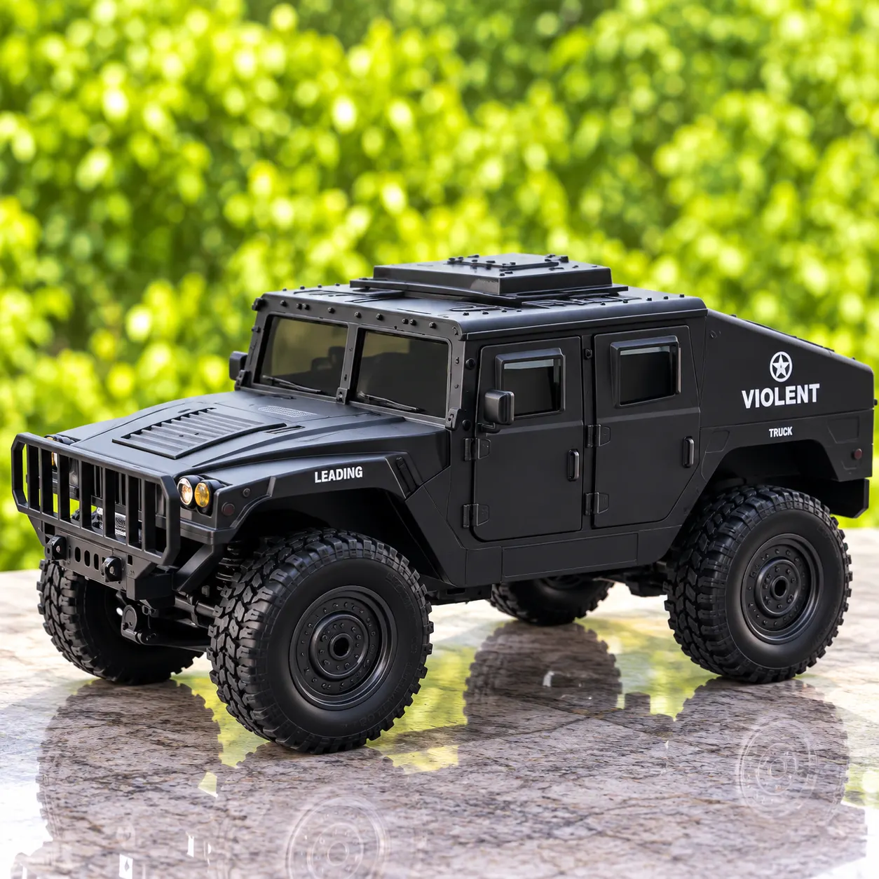Matte Black Military-Style RC Truck with Rugged Tyres & Remote Control