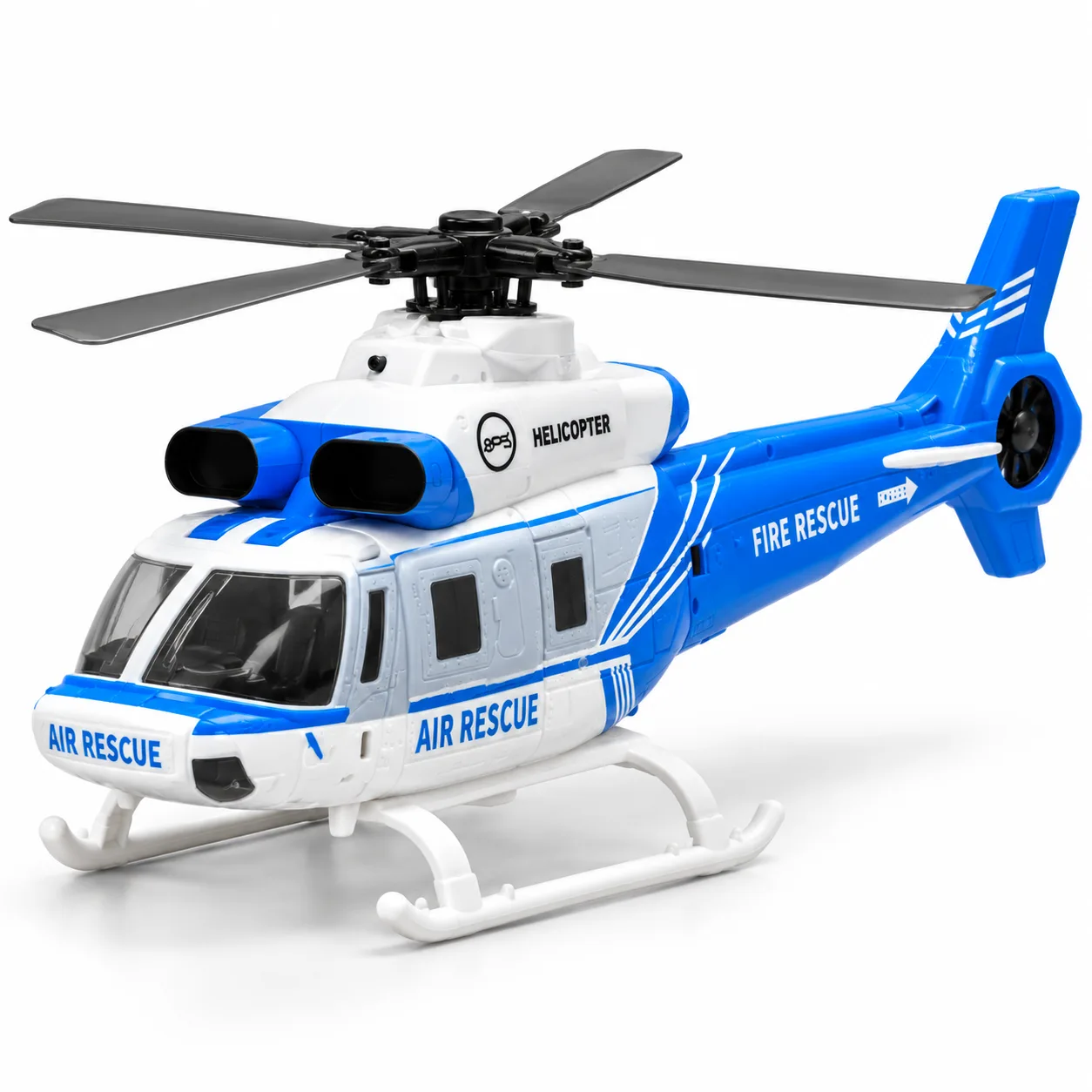 Blue & White Fire Rescue RC Helicopter with LED Lights & Remote Control