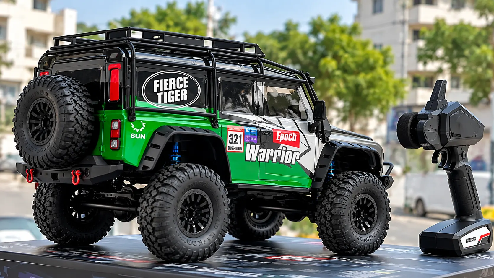 Green & Black Warrior Off-Road RC Jeep with Roof Rack & Remote Control