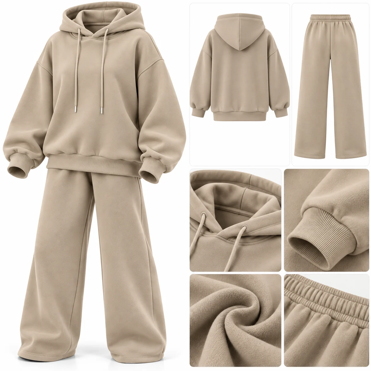 Women’s Beige Oversized Hoodie & Pants Set