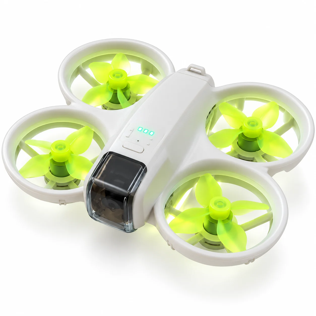 White Mini RC Drone with Protective Propeller Guards & LED Lights