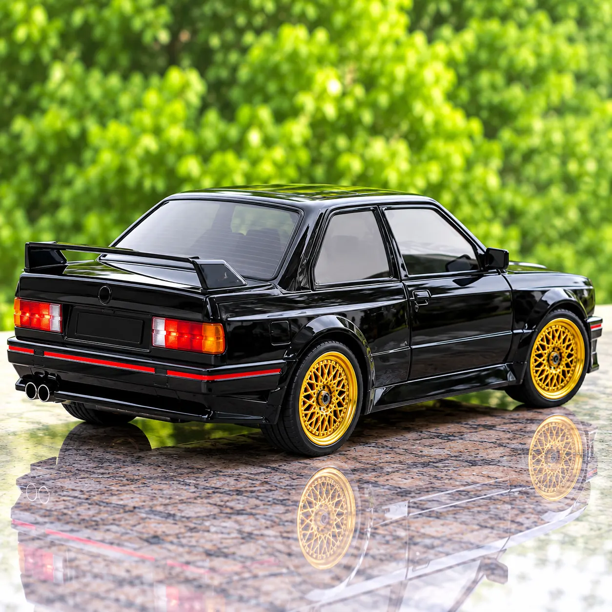 Black Classic Racing RC Car with Golden Alloy Wheels & Remote Control