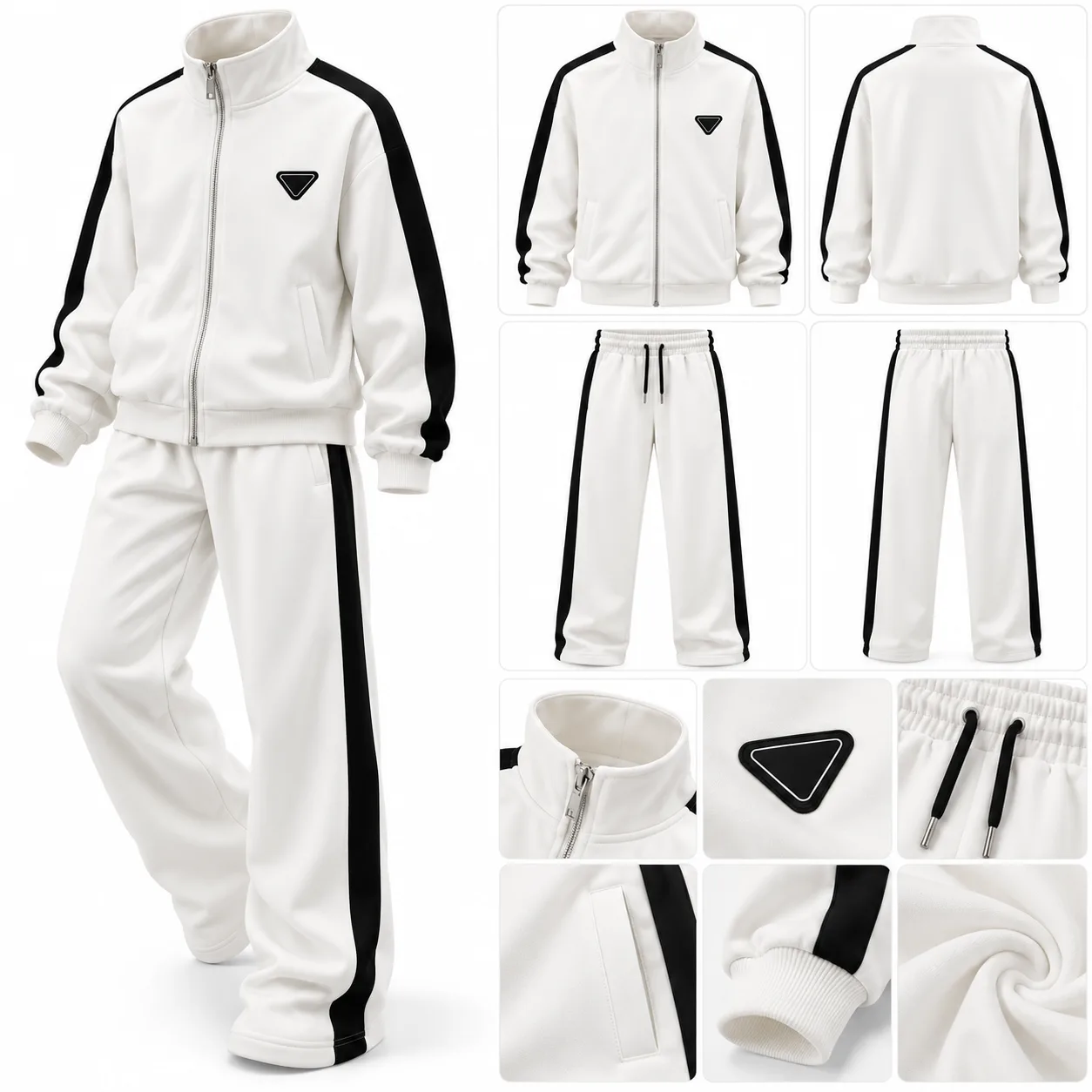Men’s White Full-Zip Casual Jacket & Matching Pants Set