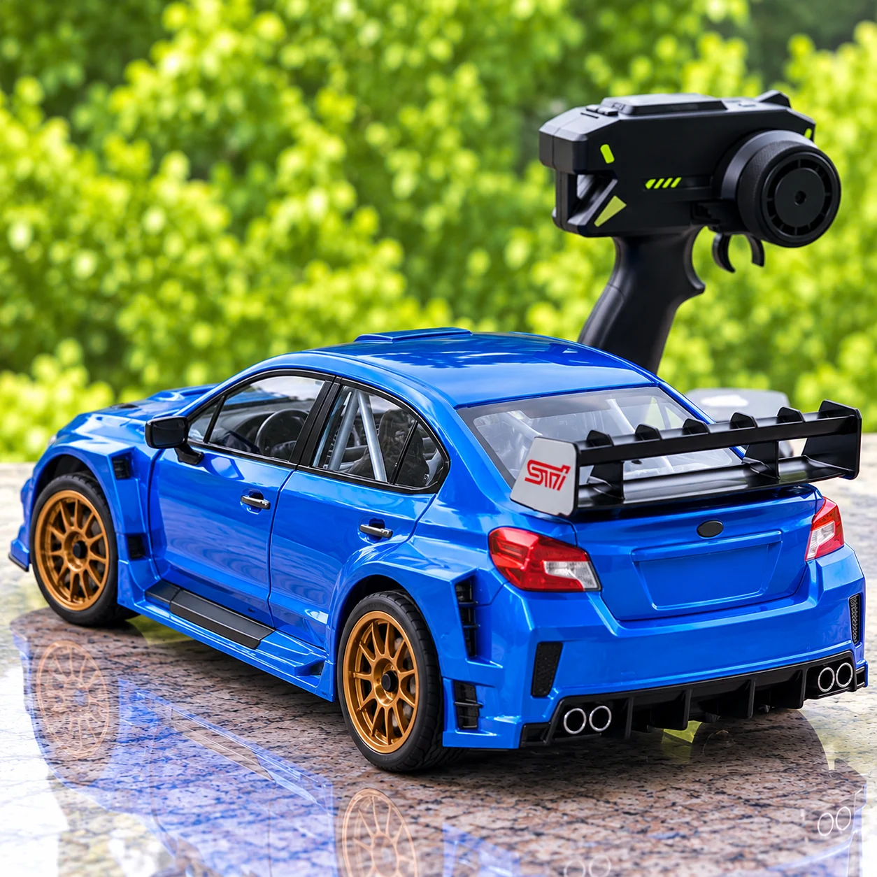 Blue Rally RC Sports Car with Rear Spoiler & Pistol Remote Control