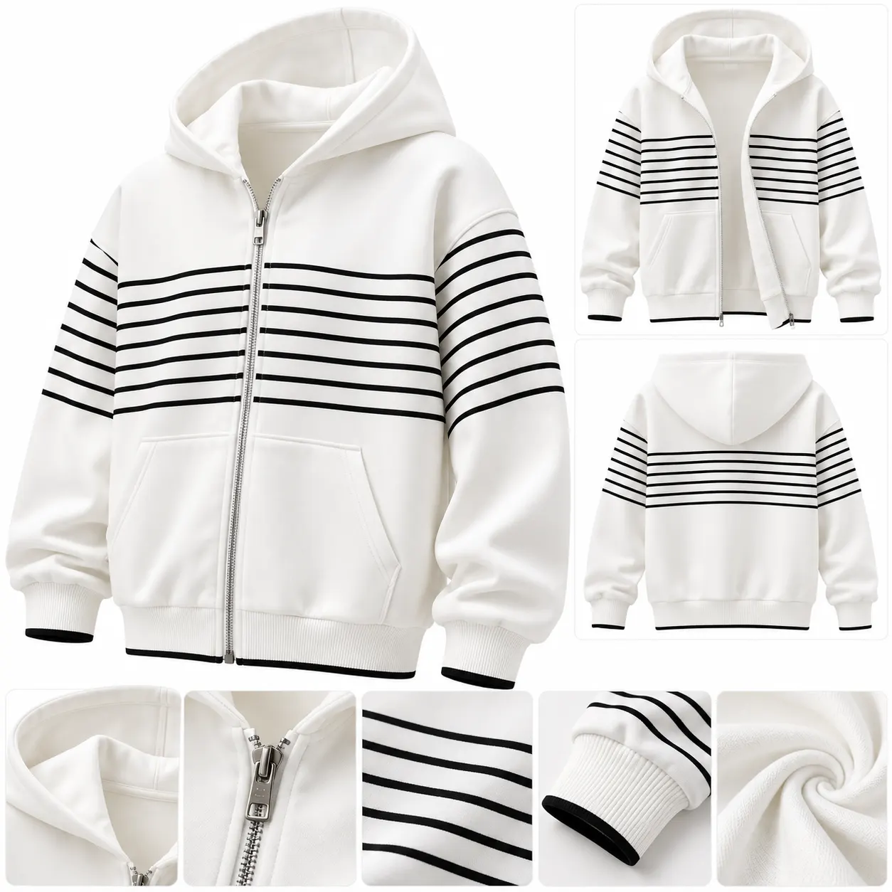 Women’s White Stretchy Zip-Up Top
