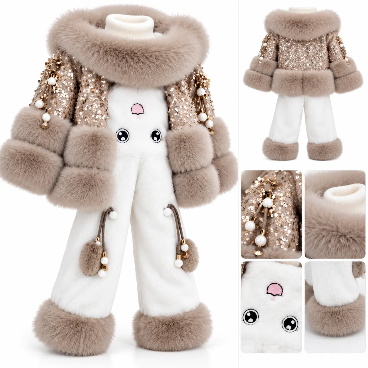 Women’s Luxury Faux Fur Embellished Winter Jacket