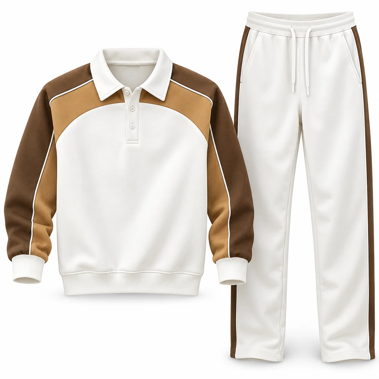 Men’s White & Brown Color-Block Sweatshirt & Joggers Set