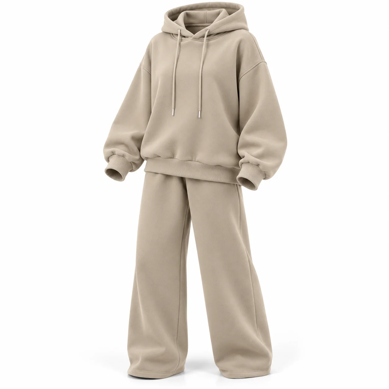 Women’s Beige Oversized Hoodie & Pants Set